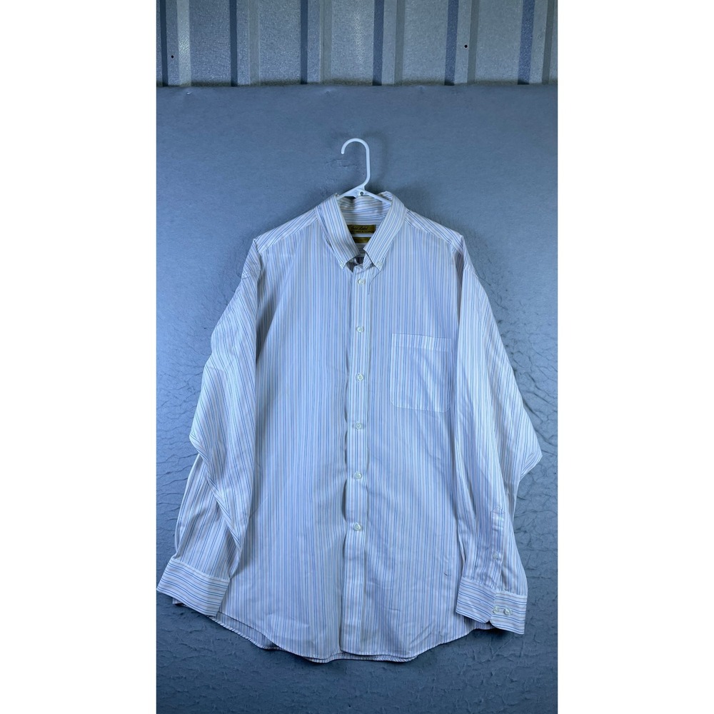 Roundtree & Yorke Button Down Men XL White Striped Excellent Gold Label Non-Iron